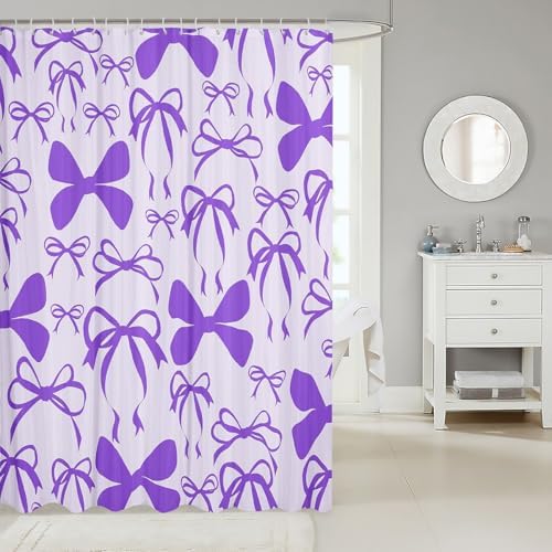 jejeloiu Cute Bowknot Shower Curtain for Bathroom Decor 72"x72" Purple Girls Bow Bath Curtain Kawaii Bathroom Accessories Waterproof Polyester Fabric with 12 Hooks for Stalls Bathtubs Princess Decor
