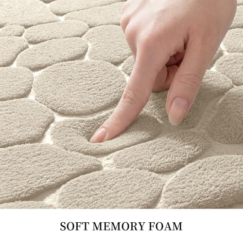 YIHOUSE Memory Foam Bath Mat Cobblestone Bathroom Rugs Super Water Absorbent Bath Mats for Bathroom Machine Washable Bath Rugs(20 x 24,Khaki)
