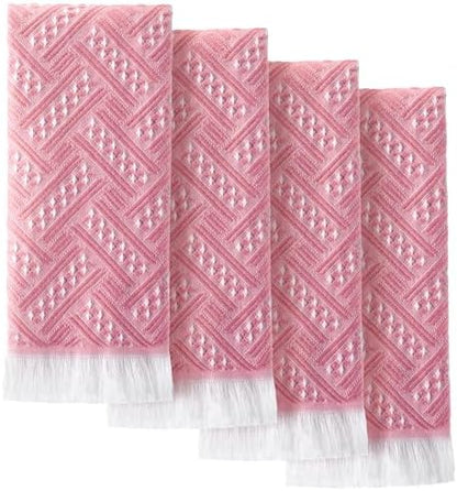 HunnmingRe 4 Pack Boho Hand Towel for Kitchen, Pink,White