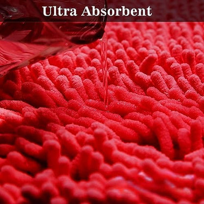 Half Round Bath Mat Red Bathroom Rugs Semicircle Chenille Bath Rugs Water Absorbent Floor Mats for Kids Washable Bathroom Shower Mat Area Rugs (19.2" x 31.1")