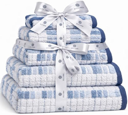 BIOLINEN Natural 6 Piece Towel Set, 2 Bath Towels 2 Hand Towels 2 Washcloths, 100% Cotton Soft Absorbent Towel Sets for Bathroom Home Gym Spa Travel