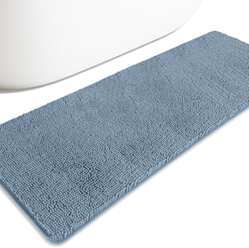 Bathroom Runner Rug 24 x 72 Non Slip – Extra Long Bath Mat | Absorbent and Washable Thick Chenille Runner Rug for Bathroom, Shower, Tub, Sink(Blue)
