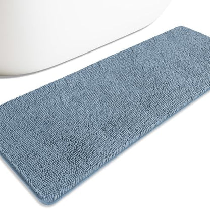 Bathroom Runner Rug 24 x 72 Non Slip – Extra Long Bath Mat | Absorbent and Washable Thick Chenille Runner Rug for Bathroom, Shower, Tub, Sink(Blue)