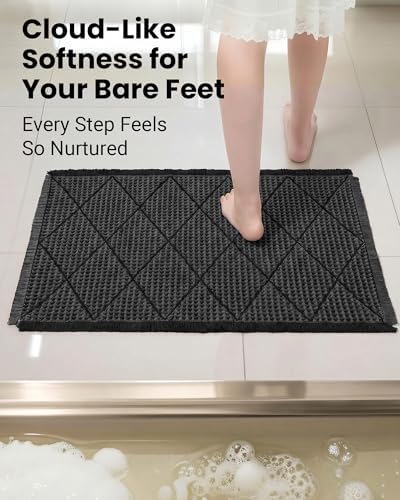 Waffle Bath Mat Set, Non Slip Bathroom Rugs 2 Piece, Gray & Dark Gray