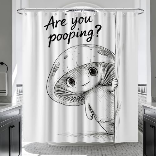 Extra Tall Shower Curtain XL are You Pooping Mushroom, 70 x 78 Inchs