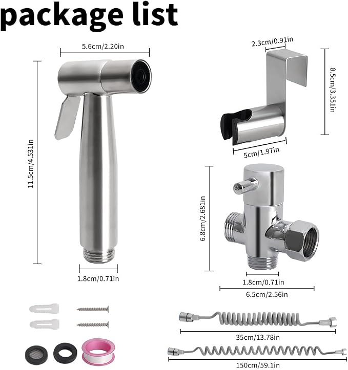 Handheld Bidet Sprayer for Toilet Kit,Stainless Steel Muslim Shower Toilet Bidet Faucets Attachment Set with T-Valve,Adjustable Water Pressure,Toilet Hose Sprayer,Cloth Diaper Spraye for Baby Wash