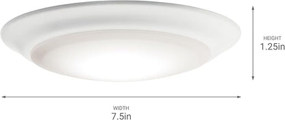 Kichler Gen 1 LED Downlight in White, 7.5” Ceiling Flush Mount Wet Rated Interior Dimmable Light for Living Room, Dining Room, Kitchen, Bathroom and Bedroom, 3000K, (7.5” x 1.5”), 43846WHLED30