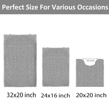 RUN HELIX 3 Piece Bathroom Rug Set Non Slip 3 Piece Bath Rug Set Ultra Soft Bath Rug,Absorbent Shaggy Bath Mat,Perfect Plush Bathroom Mats Sets with U-Shaped Toilet Mat