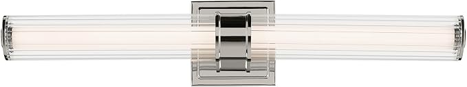 Kichler Laurene LED Bath Bar Light, Polished Nickel | Linear vanity light with clear fluted glass for bathroom mirrors (26.5" x 5"), 55196PNLED