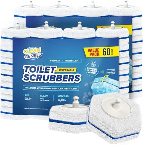 CleanGenius Disposable Prefilled Toilet Cleaning Scrubbers (60 Count)