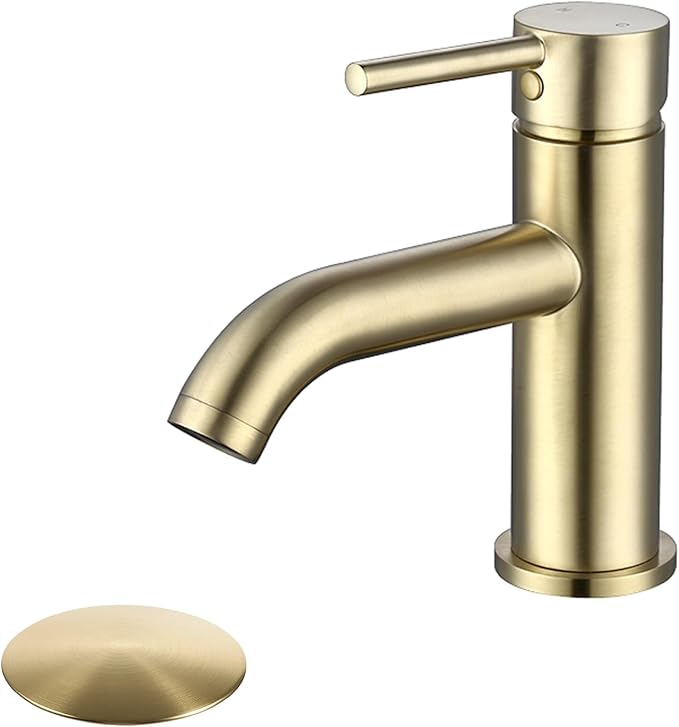 Single Handle Black Bathroom Faucet with Metal Drain Assembly and Escutcheon,Brushed Gold