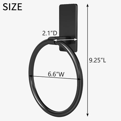 STWWO Black Hand Towel Holder for Bathroom, Adhesive Towel Rings, 2 Pack | Self Adhesive Round Towel Holder for Bath RV Kitchen, No Drill Hole