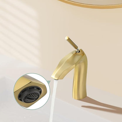 Brushed Gold Single Handle Bathroom Faucet - Lead-Free, Aerated Stream, Easy Install