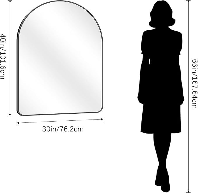 FORBATH Arched Mirror 30x40 Inch, Black Arched Bathroom Mirror Wall Mounted Modern Black Aluminum Frame Decor Large Dresser, for Bedroom Living Room Entryway, Hanging or Leaning Against Wall