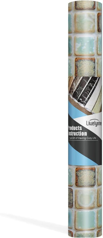 Livelynine 15.8X197 Waterproof Wallpaper for Bathroom Vinyl Peel and Stick Tiles for Walls Backsplash Tile Contact Paper for Bathroom Shower Wall Tile Removable Wall Paper Roll Teal Green Mosaic