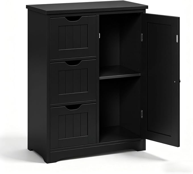 SUPER DEAL Bathroom Storage Cabinet with 3 Drawers and 1 Door, Entryway Home Decor Furniture Towels Storage Organizer Unit, Black
