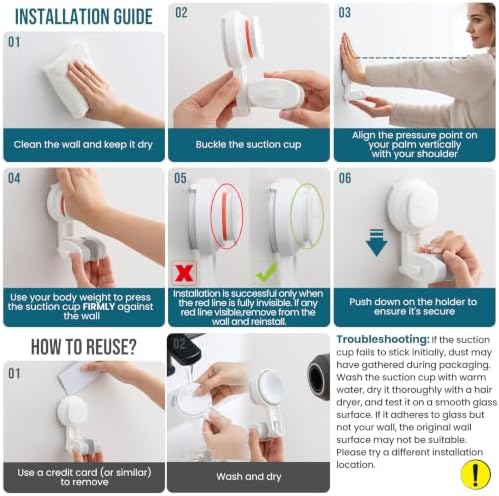 TAILI Shower Head Holder Suction,Visible Safety,with Hooks,White