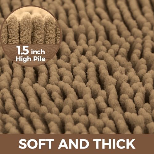 Bcoimo Bath Rug Mat,48x24 Chenille Non Slip Tan Long Bathroom Runner Rugs
