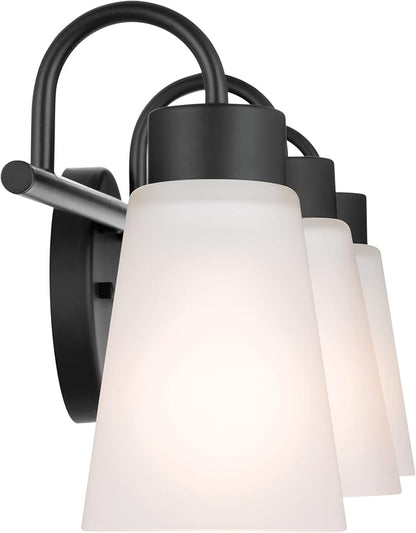 Kichler Erma 3-Light Bathroom Vanity Light Fixture with Clear Satin Etched Glass, Updated Traditional Wall Light in Black, (23" x 8.5")