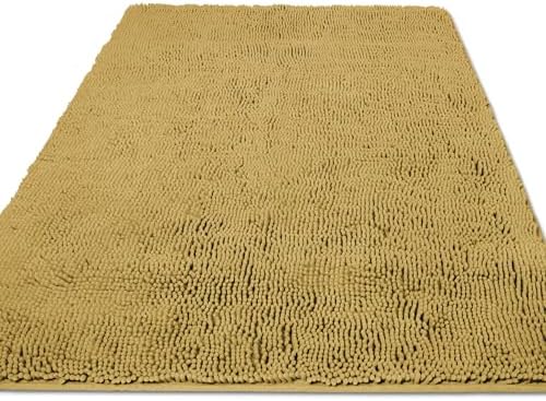 Yeaban Chenille Mustard Bathroom Rug 36"x60",Non-Slip Rubber Backing