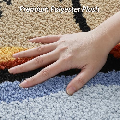 Bathroom Rug Mat, Beach Sunset Fluffy Rug with Palm Tree & Cactus Silhouette, Ultra Absorbent Microfiber Shaggy Door Mat, Quick Dry Bath Rug Carpet for Toilet Bathtub Bedroom 20x31 Inch