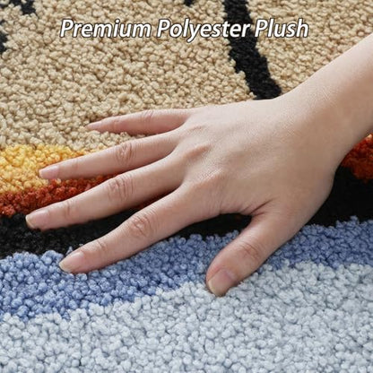 Bathroom Rug Mat, Beach Sunset Fluffy Rug with Palm Tree & Cactus Silhouette, Ultra Absorbent Microfiber Shaggy Door Mat, Quick Dry Bath Rug Carpet for Toilet Bathtub Bedroom 20x31 Inch