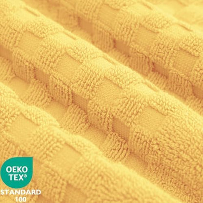 Feather & Stitch 100% Cotton 625 GSM Bath Towel Set of 6, Ultra Soft Highly Absorbent 2 Bath Towels, 2 Hand Towels & 2 Washcloth - Luxury Quick Dry Shower Towels (Yellow)
