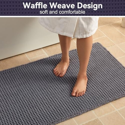 Triohero Waffle Runner Rug Bathroom, Long Boho Bath Mat, 24x72 Dark Grey