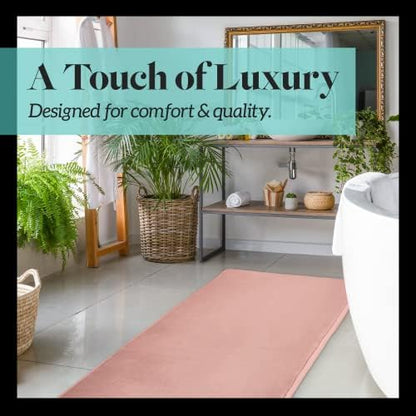 Memory Foam Bath Mat Non Slip Absorbent Super Cozy Velvet Bathroom Rug Carpet (60 inches X 17 inches, Peach)