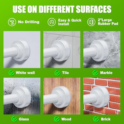 Ausemku Shower Curtain Rod - 32-68 Inch Rustproof Tension Rod, Non-Slip Spring Design, No Drilling Adjustable Curtain Rod for Bathroom, Kitchen, and Closet（White）