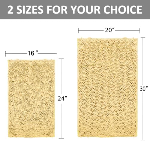 Bathroom Rugs Sets 2 Piece Plush Chenille Bath Rugs Non-Slip Bath Mats Absorbent Shaggy Rugs,Bathtub Mat,Bathroom Mats,Washable Bathroom Carpet for Tub, Shower,Washroom-32x20 + 24x16 Light Cream