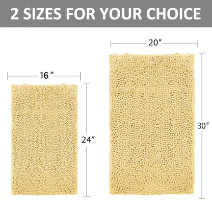 Bathroom Rugs Sets 2 Piece Plush Chenille Bath Rugs Non-Slip Bath Mats Absorbent Shaggy Rugs,Bathtub Mat,Bathroom Mats,Washable Bathroom Carpet for Tub, Shower,Washroom-32x20 + 24x16 Light Cream