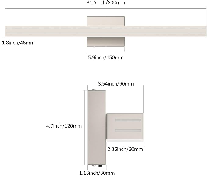 Ralbay 31.5inch Brushed Nickel Vanity Light with 5 Color Temperature (2700K-6000K) Dimmable Acrylic Metal 30W LED Modern Bathroom Light Fixtures