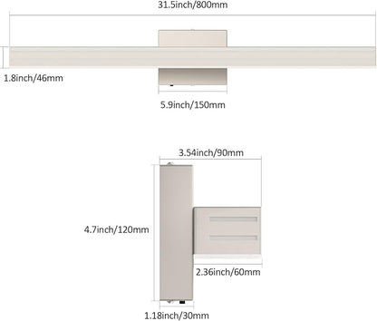 Ralbay 31.5inch Brushed Nickel Vanity Light with 5 Color Temperature (2700K-6000K) Dimmable Acrylic Metal 30W LED Modern Bathroom Light Fixtures