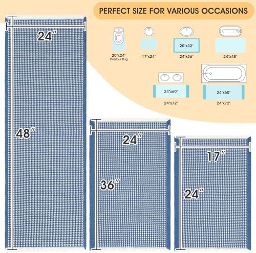 IM HOME Waffle Bath Mat Set 3 Piece Blue & Cream,Woven Modern Bath Rug Mats, Absorbent Non Slip Bath Floor Mat, Soft Washable Boho Bath Rugs with Tassels for Bathroom, Bedroom, Kitchen, Tub