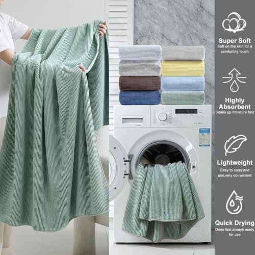 4 Piece Bath Towel Set 35"x70"Oversized Bath Towel for Bathroom Ultra Soft Fluffy Extra Large Bath Sheet Luxury Premium Bathroom Towel Highly Absorbent Quick Dry Shower Towel for Hotel Spa,Green