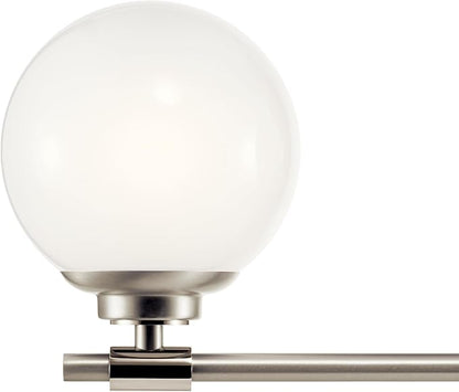 Kichler Benno 3-Light Vanity, Modern Light with Opal Glass in Polished Nickel and Brushed Nickel, for Bathroom or Powder Room (8.75" x 24.5"), 55172PN