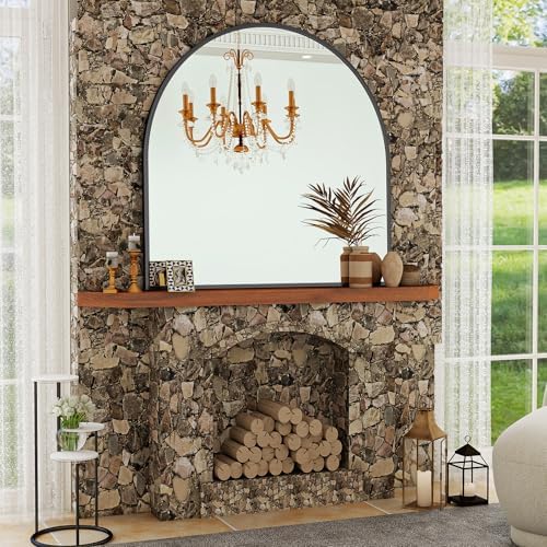 VooBang Wide Arched Wall Mirror, 38 x 40 inch Arch Bathroom Mirror Black