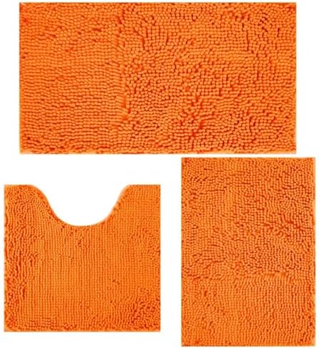 Bathroom Rugs Sets 3 Piece Non Slip,Bath Rugs with PVC Backing Bath Carpet,Bathroom Rug Washable,Absorbent,Plush Carpet Mats,Bath Mats for Bedroom, Kitchen,Tub,Home Decor (Orange)