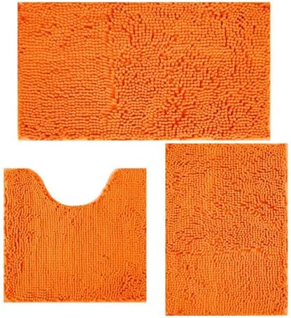 Bathroom Rugs Sets 3 Piece Non Slip,Bath Rugs with PVC Backing Bath Carpet,Bathroom Rug Washable,Absorbent,Plush Carpet Mats,Bath Mats for Bedroom, Kitchen,Tub,Home Decor (Orange)