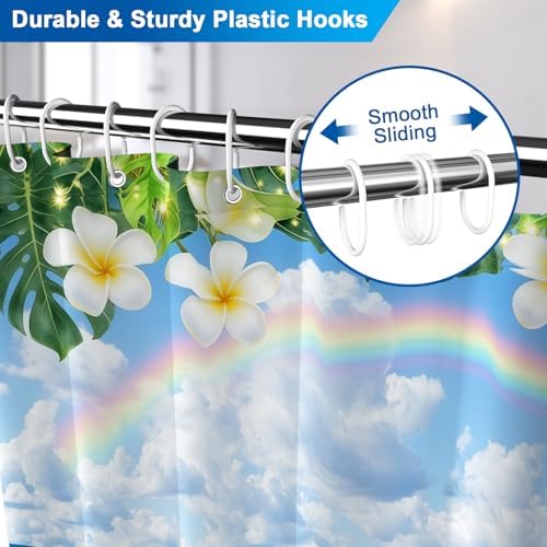 Summer Rainbow Beach Ocean Shower Curtain with Weighted Bottom, Tropical Coastal Waves Waterproof Decorative Shower Curtain, Machine Washable Fabric Shower Curtains with 12 Hooks, 72x72 Inch