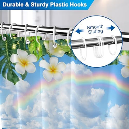 Summer Rainbow Beach Ocean Shower Curtain with Weighted Bottom, Tropical Coastal Waves Waterproof Decorative Shower Curtain, Machine Washable Fabric Shower Curtains with 12 Hooks, 72x72 Inch