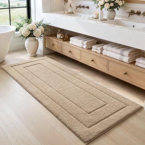 DEXI Bathroom Runner Rugs 72x24, Non-Slip and Absorbent Bath Mat, Beige
