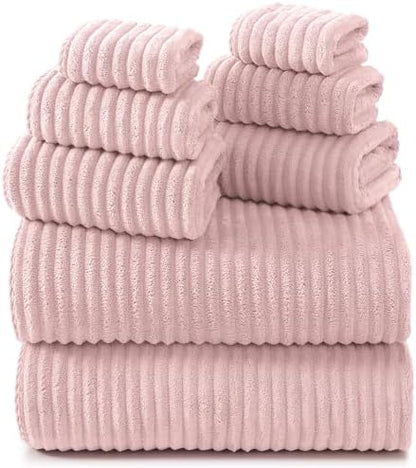REDKISS Pink Microfiber Bath Towels Set 6 Piece - 70x35 Inches Bathroom Towels of 6 Large, Oversized Bath Towel with 2 Hair Towel Wrap, Highly Absorbent Soft Shower Towels for Bathroom, Hotel, Gym