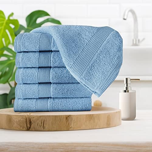 Belizzi Home Ultra Soft 6-Piece Hand Towel Set 16x28-100% Ringspun Cotton - Durable & Highly Absorbent Hand Towels - Ideal for use in Bathroom, Kitchen, Gym, Spa & General Cleaning - Sky Blue