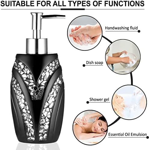 Zahari Home 4pc Sinatra Stylish Bathroom Accessories Set Black Soap Dispenser/Lotion Pump, Tumbler, Tooth Brush Holder and Soap Dish Modern Luxury Decor Bling Mosaic Glass Black Bathroom Accessories