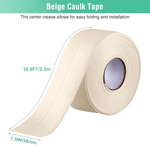 Beige Caulk Tape Self Adhesive Caulking Strip Waterproof Peel & Stick Seal Toilet Bathroom Sink Bathtub Wallpaper Border Tile Floor Wall Edge Protector Decor, Easy to Install, Bathroom Accessories