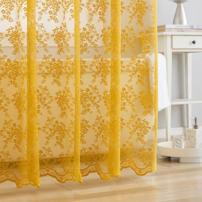 Mustard Yellow Lace Shower Curtain with Valance 36x72 for Narrow Stall