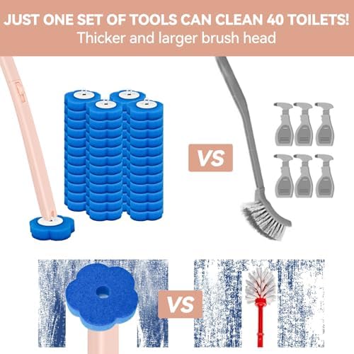 Disposable Toilet Brush with 48 Refills,Toilet Cleaning Supplies,Toilet Wand Brush Starter Kit,Wall Mounted Toilet Bowl Cleaner Brush with Holder for Bathroom Deep Cleaning & Hygiene (Pink)