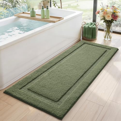 LUMI Ultra Soft Bathroom Runner Rugs, Non Slip Bath Mat 24x60, Green